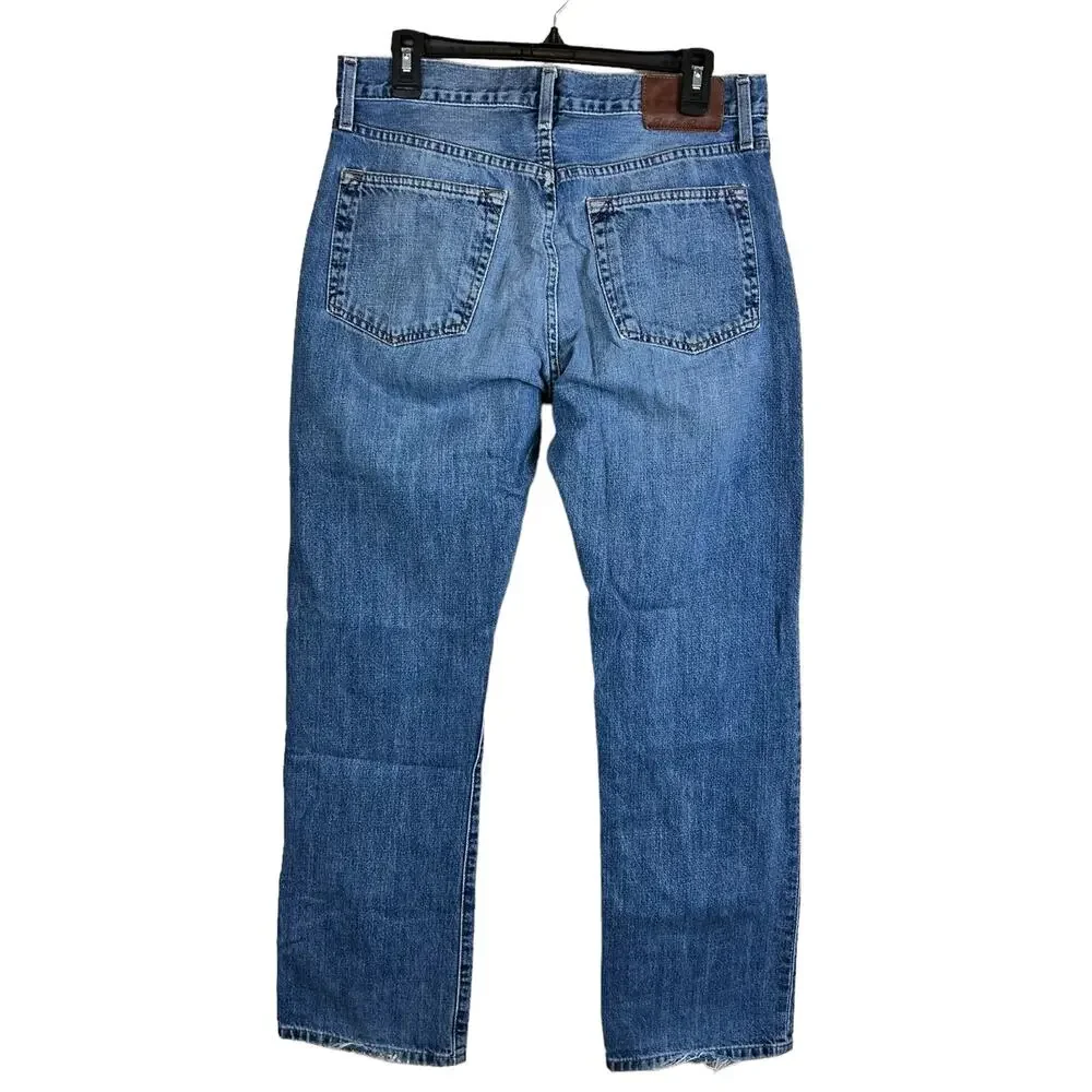 Eddie Bauer Men Jeans Size 33x32 Straight Blue Distressed Hems Classic Denim